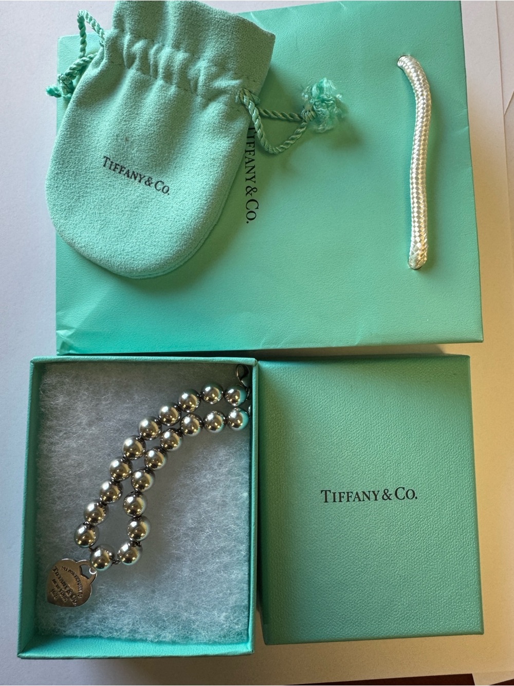 Tiffany & Co. Sterling Silver Return to Tiffany Heart Tag Bead Bracelet